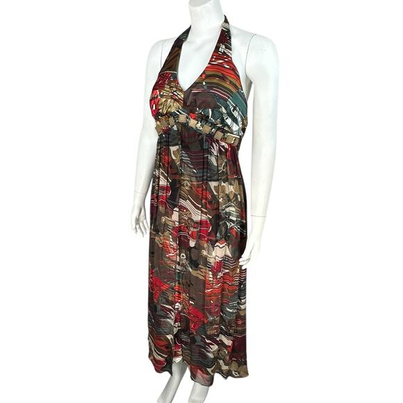 Vintage Y2K Robbie Bee Silk Maxi Halter Dress Size 8 Abstract Floral Fairy Maxi - Picture 2 of 9